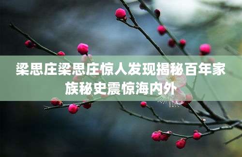 梁思庄梁思庄惊人发现揭秘百年家族秘史震惊海内外