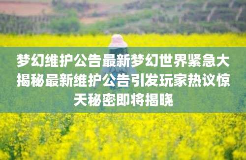 梦幻维护公告最新梦幻世界紧急大揭秘最新维护公告引发玩家热议惊天秘密即将揭晓