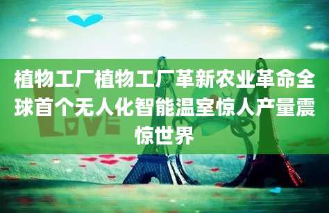 植物工厂植物工厂革新农业革命全球首个无人化智能温室惊人产量震惊世界
