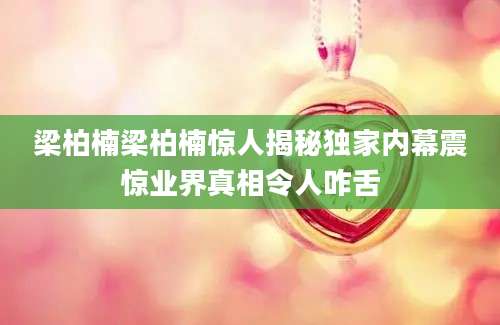 梁柏楠梁柏楠惊人揭秘独家内幕震惊业界真相令人咋舌