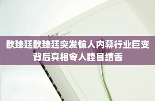 欧臻廷欧臻廷突发惊人内幕行业巨变背后真相令人瞠目结舌