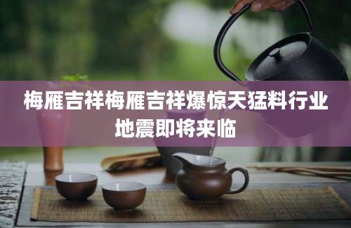梅雁吉祥梅雁吉祥爆惊天猛料行业地震即将来临