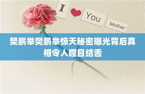 樊鹏举樊鹏举惊天秘密曝光背后真相令人瞠目结舌