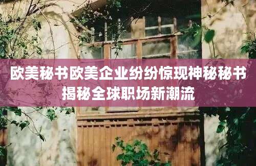 欧美秘书欧美企业纷纷惊现神秘秘书揭秘全球职场新潮流