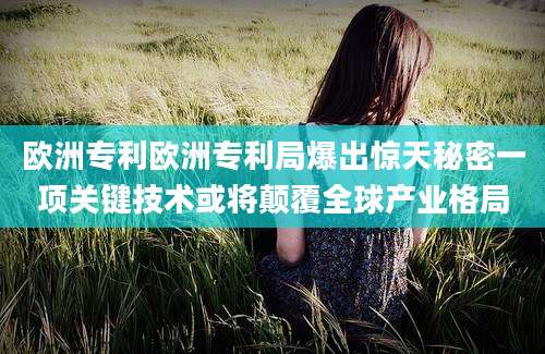 欧洲专利欧洲专利局爆出惊天秘密一项关键技术或将颠覆全球产业格局