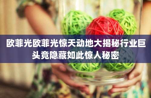 欧菲光欧菲光惊天动地大揭秘行业巨头竟隐藏如此惊人秘密