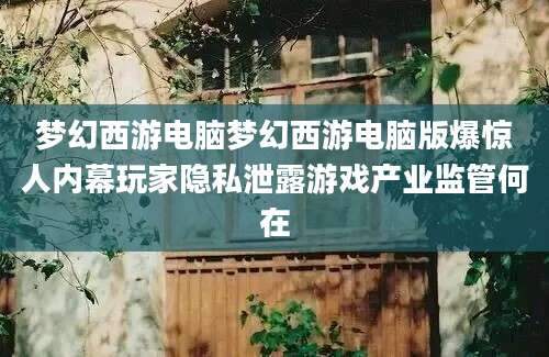 梦幻西游电脑梦幻西游电脑版爆惊人内幕玩家隐私泄露游戏产业监管何在