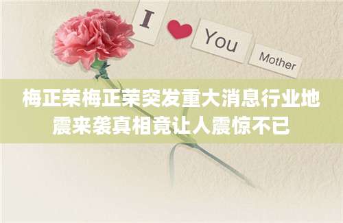 梅正荣梅正荣突发重大消息行业地震来袭真相竟让人震惊不已