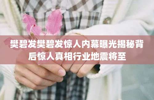 樊碧发樊碧发惊人内幕曝光揭秘背后惊人真相行业地震将至