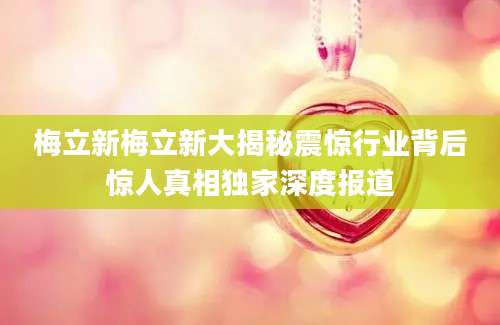 梅立新梅立新大揭秘震惊行业背后惊人真相独家深度报道