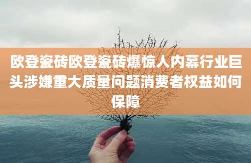 欧登瓷砖欧登瓷砖爆惊人内幕行业巨头涉嫌重大质量问题消费者权益如何保障