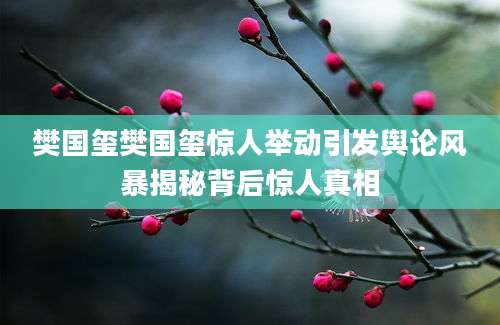 樊国玺樊国玺惊人举动引发舆论风暴揭秘背后惊人真相
