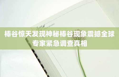 棒谷惊天发现神秘棒谷现象震撼全球专家紧急调查真相