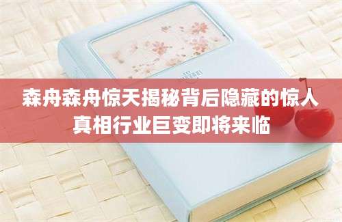 森舟森舟惊天揭秘背后隐藏的惊人真相行业巨变即将来临