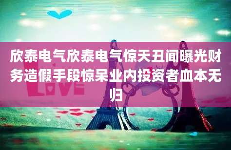 欣泰电气欣泰电气惊天丑闻曝光财务造假手段惊呆业内投资者血本无归