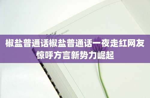 椒盐普通话椒盐普通话一夜走红网友惊呼方言新势力崛起